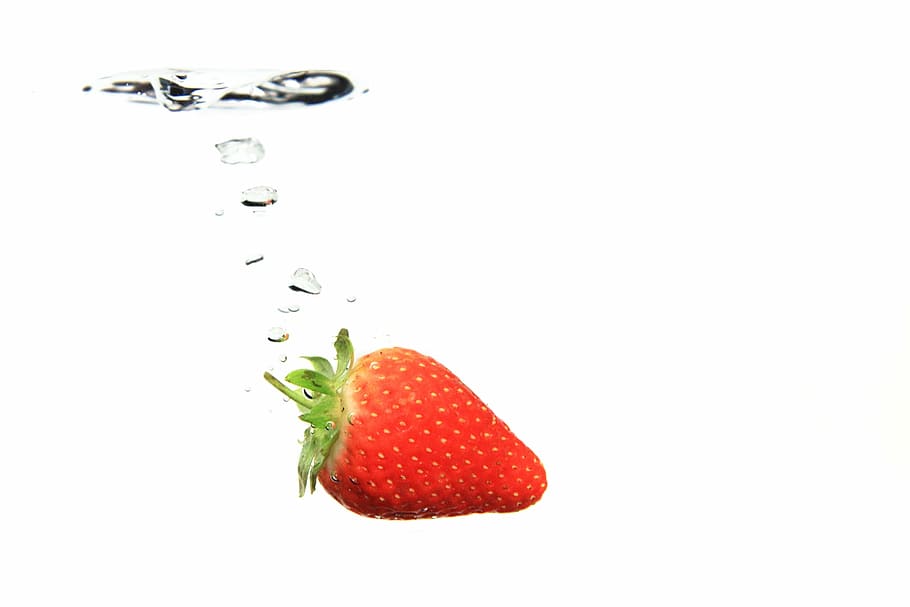 pink strawberry, abstract, aqua, background, bubble, clean HD wallpaper