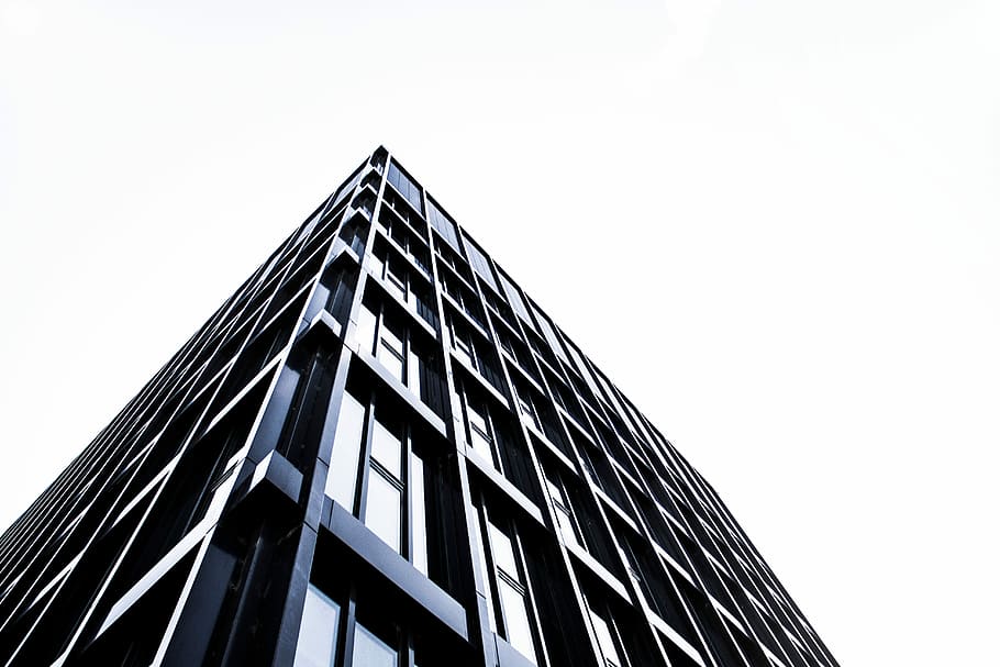 worms eye view of black wall building during daytime, architecture HD wallpaper