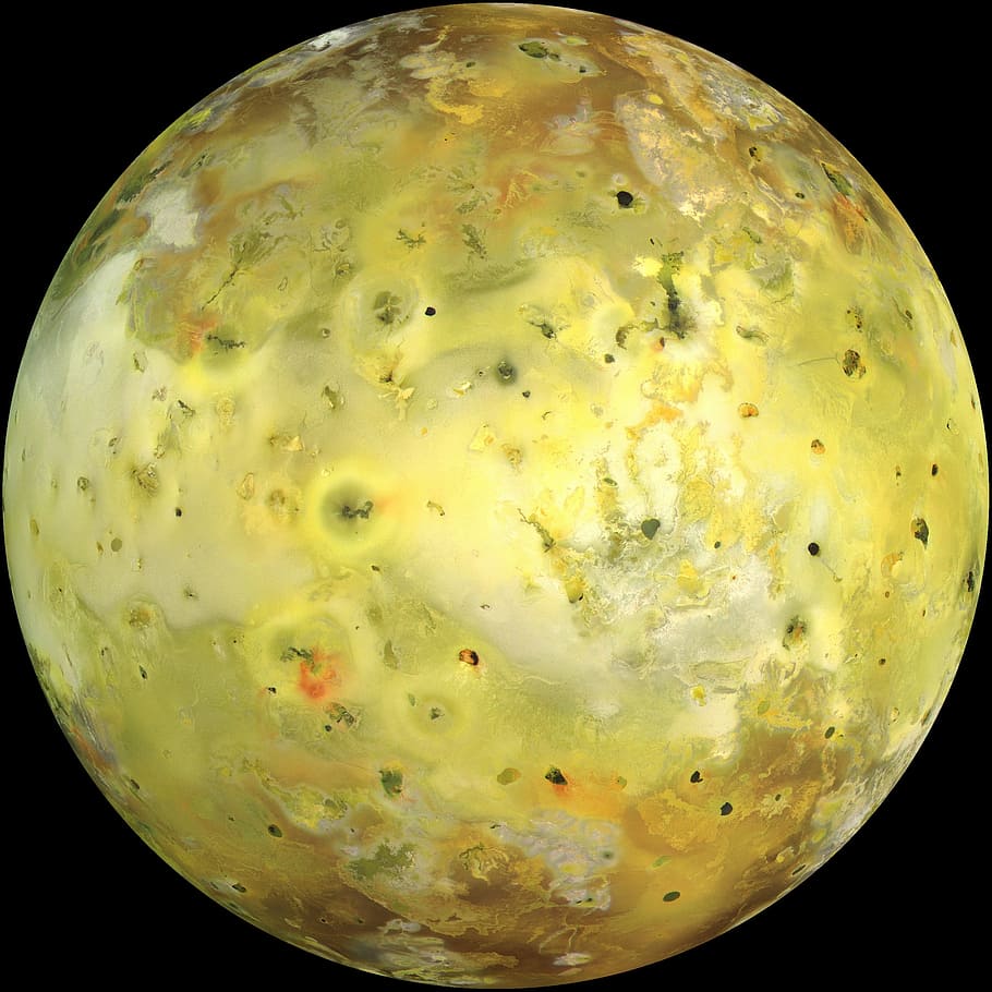 yellow ball, moon, jupiter, io, solar system, asteroid, meteor