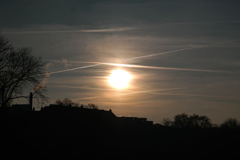 Sunset, Contrail, Clouds, sky, golden, sparkle, abendstimmung HD wallpaper
