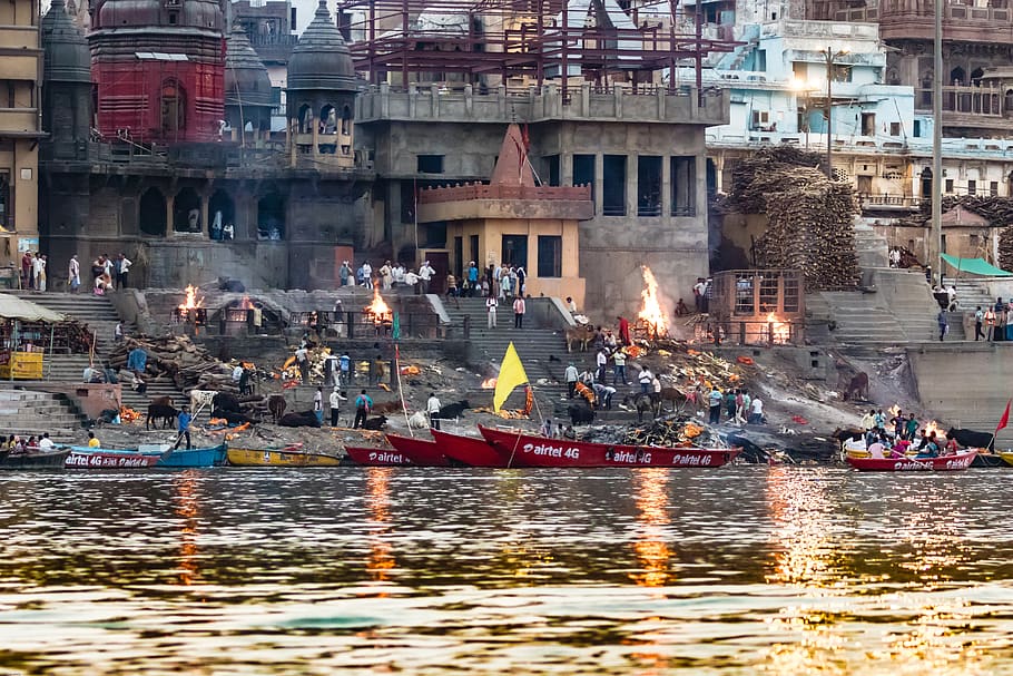 india, varanasi, ganges, manikarnika ghat, burning of the dead, HD wallpaper