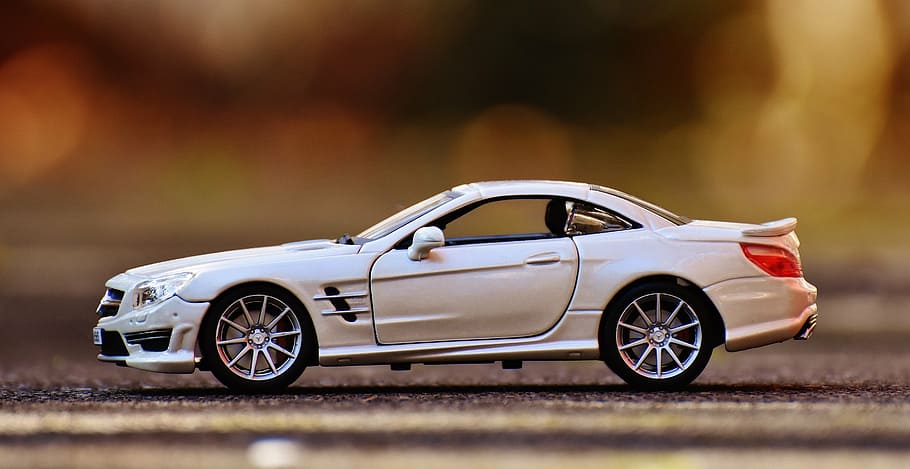 mercedes benz, sl 65 amg, white, auto, sports car, model car, HD wallpaper