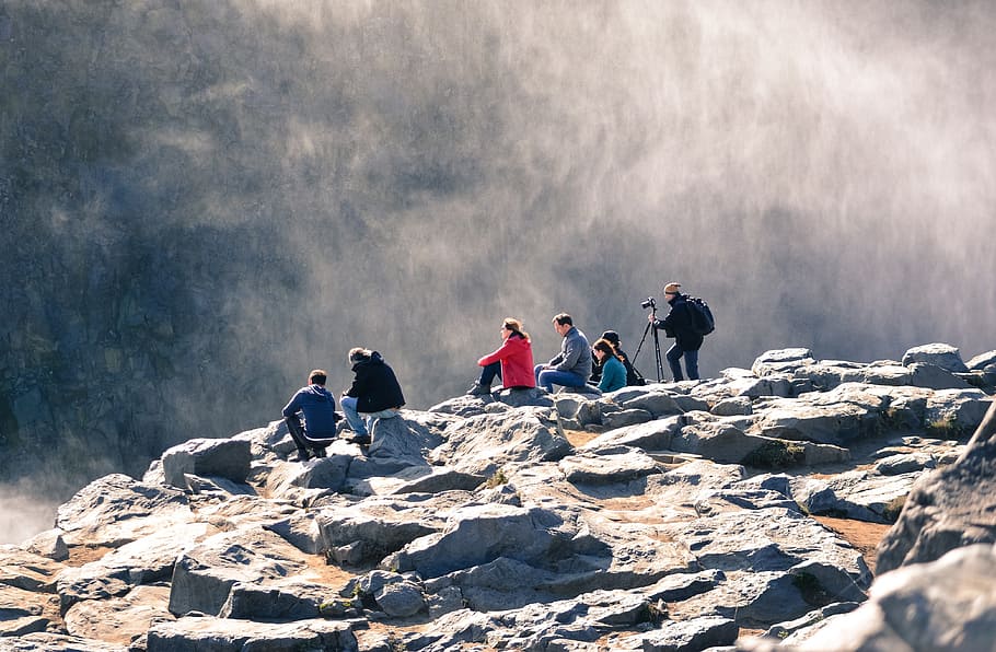 waterfalls, peak, ridge, summit, landscape, outdoor, rocks HD wallpaper