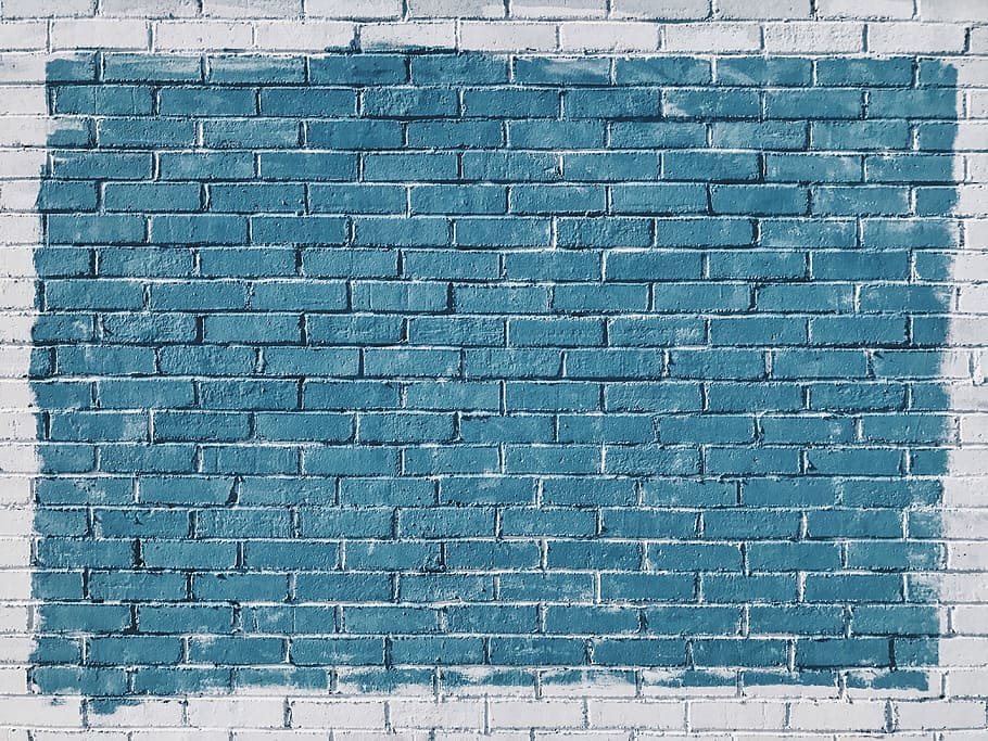 gray concrete bricks painted in blue, blue and gray brick wall HD wallpaper