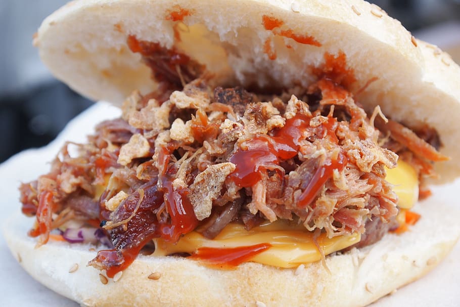 meat dish, burger, cheese, pulled pork, bbq, cheeseburger, hamburger HD wallpaper