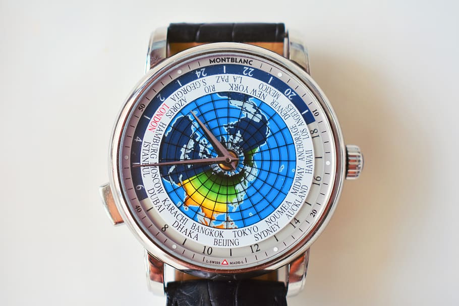 clock, time, bracelet, ornament, map, world map, time of day HD wallpaper