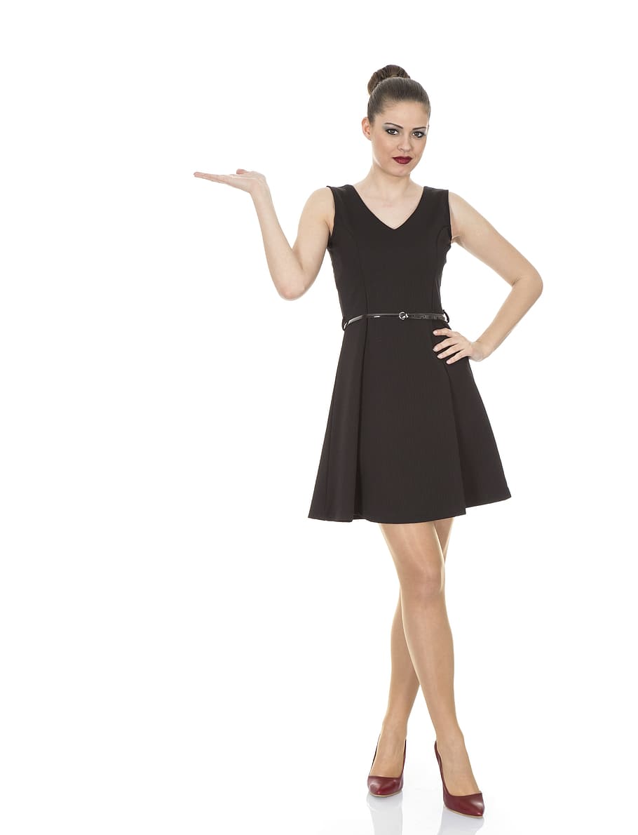 woman wearing black v-neck sleeveless mini dress, model, young model HD wallpaper