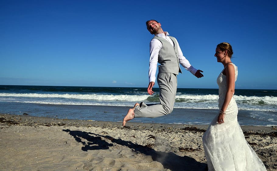 Wedding, Party, Beach, sea, adult, women, blue, two people HD wallpaper