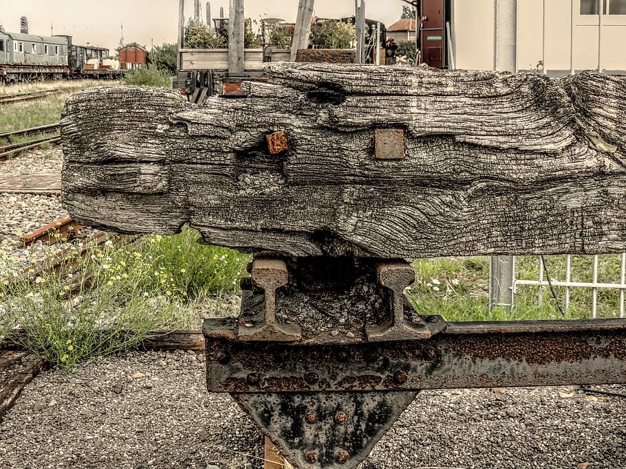 anvil, stootbuffer, railways, end, rails, rotten, old, architecture HD wallpaper