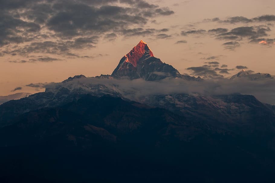 tundra mountain, fishtail, nepal, himalaya, machapuchare, scenery