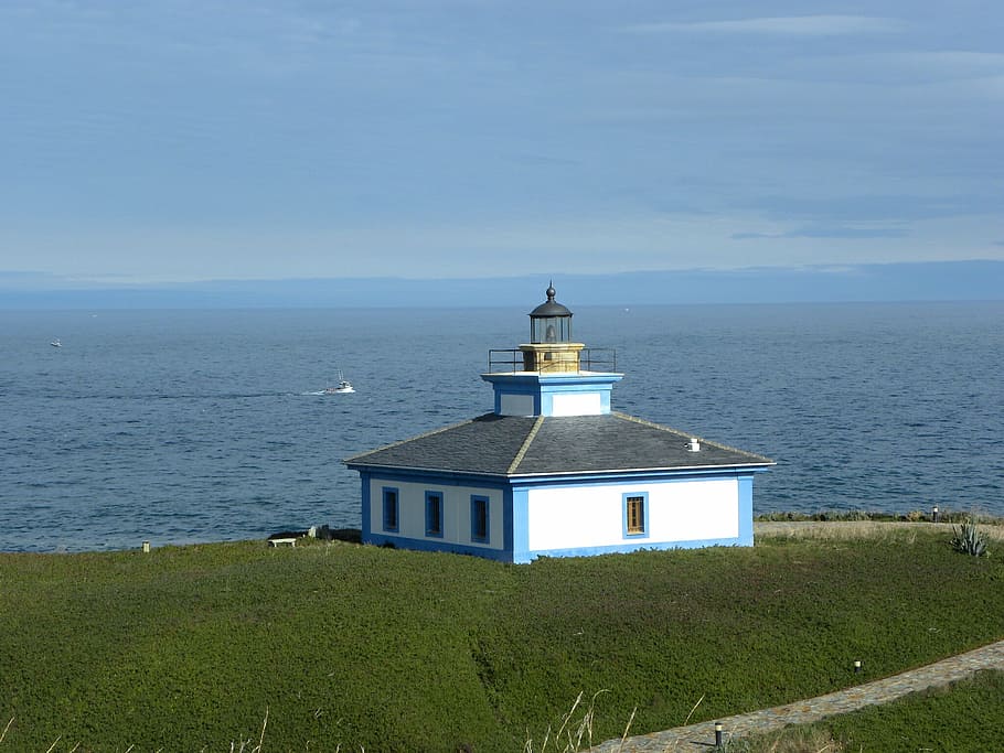 lighthouse, landscape, sea, sky, nature, cliff, horizon, water HD wallpaper