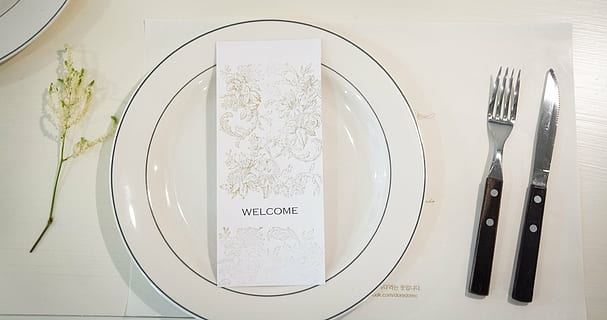 plated beside the fork and knife, table, meal, white, clean HD wallpaper