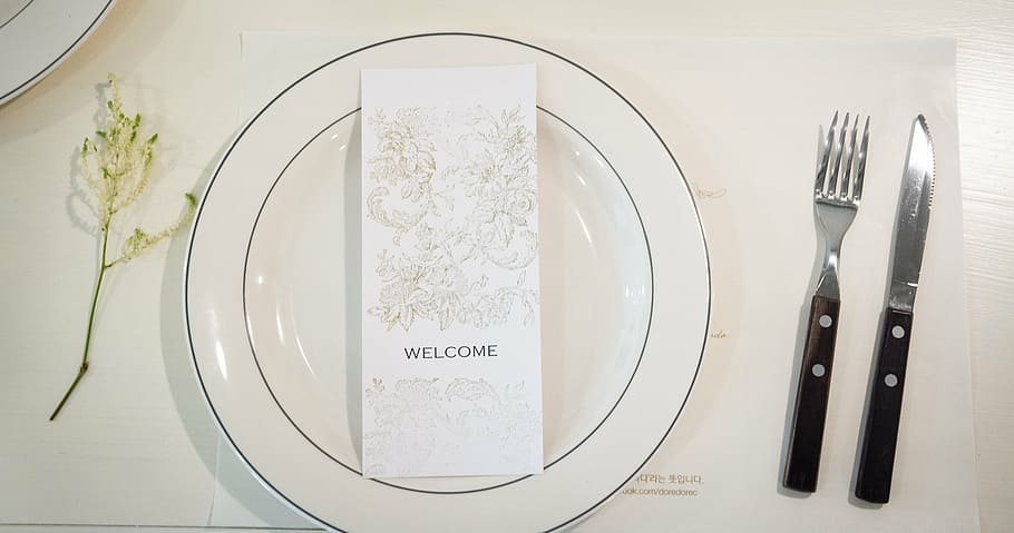plated beside the fork and knife, table, meal, white, clean HD wallpaper