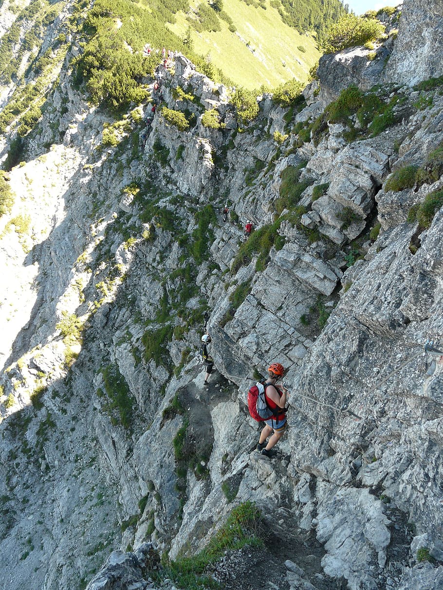 traverse, climbing, climber, bergtour, risk, hike, exposed
