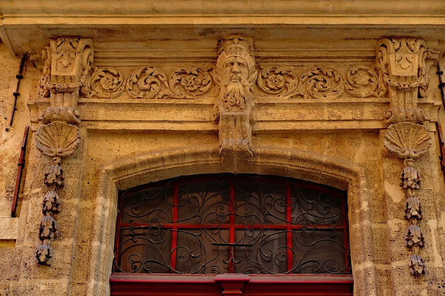 door, wood, sculpture, stone, face, entrance, doorway, house, HD wallpaper