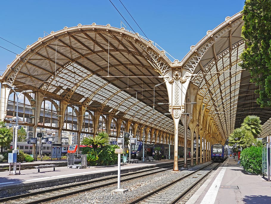 black train on station, concourse, filigree, details, nice HD wallpaper