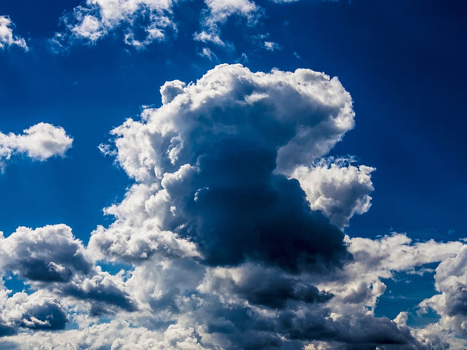 white clouds and blue sky, cloudy, fluffy, cloudscape, weather HD wallpaper