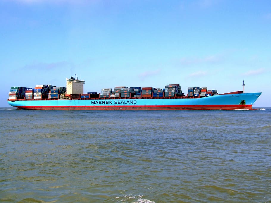 blue Maersk Sealand cargo ship sailing on body of water, arthur maersk