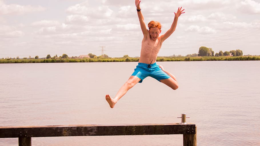 jump, water, fun, jumping, human arm, one person, limb, full length HD wallpaper