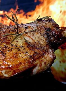 roasted chicken with rosemary herb, abstract, barbecue, barbeque HD wallpaper