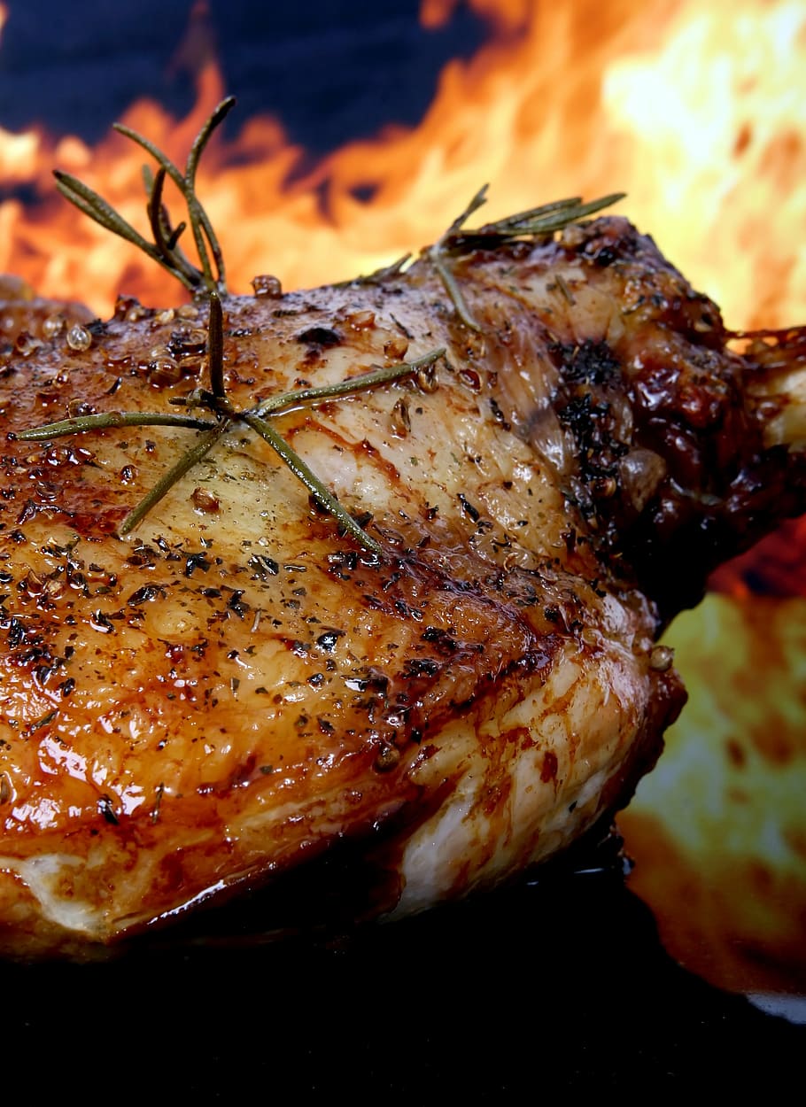 roasted chicken with rosemary herb, abstract, barbecue, barbeque, HD wallpaper