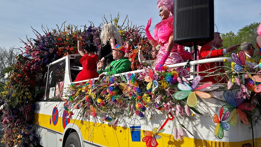 flower parade, flowers, group of people, real people, men, celebration HD wallpaper