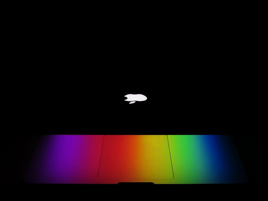 lighted Apple logo, colorful, gadget, dark, ipad, illuminated, HD wallpaper