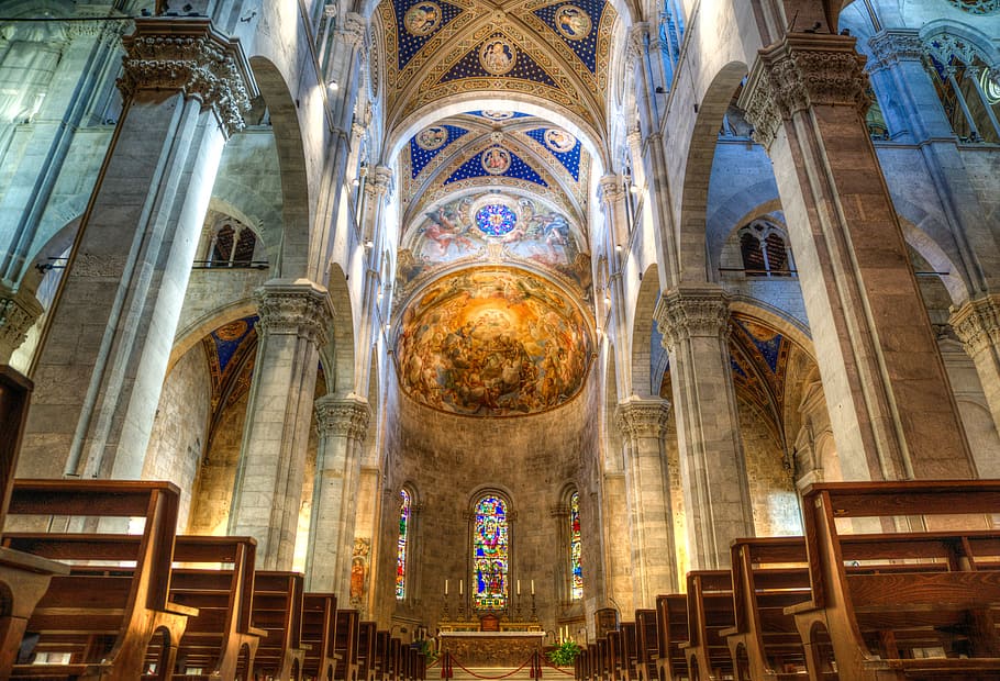 brown and gray cathedral interior, church, hdr, lucca, colour