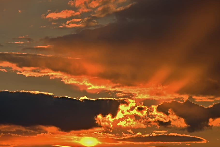 sunset, evening clouds, sky, nature, twilight, dusk, evening sky HD wallpaper