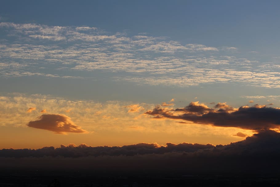 sunset, cloud formation, clouds, mood, sky, evening sky, afterglow HD wallpaper