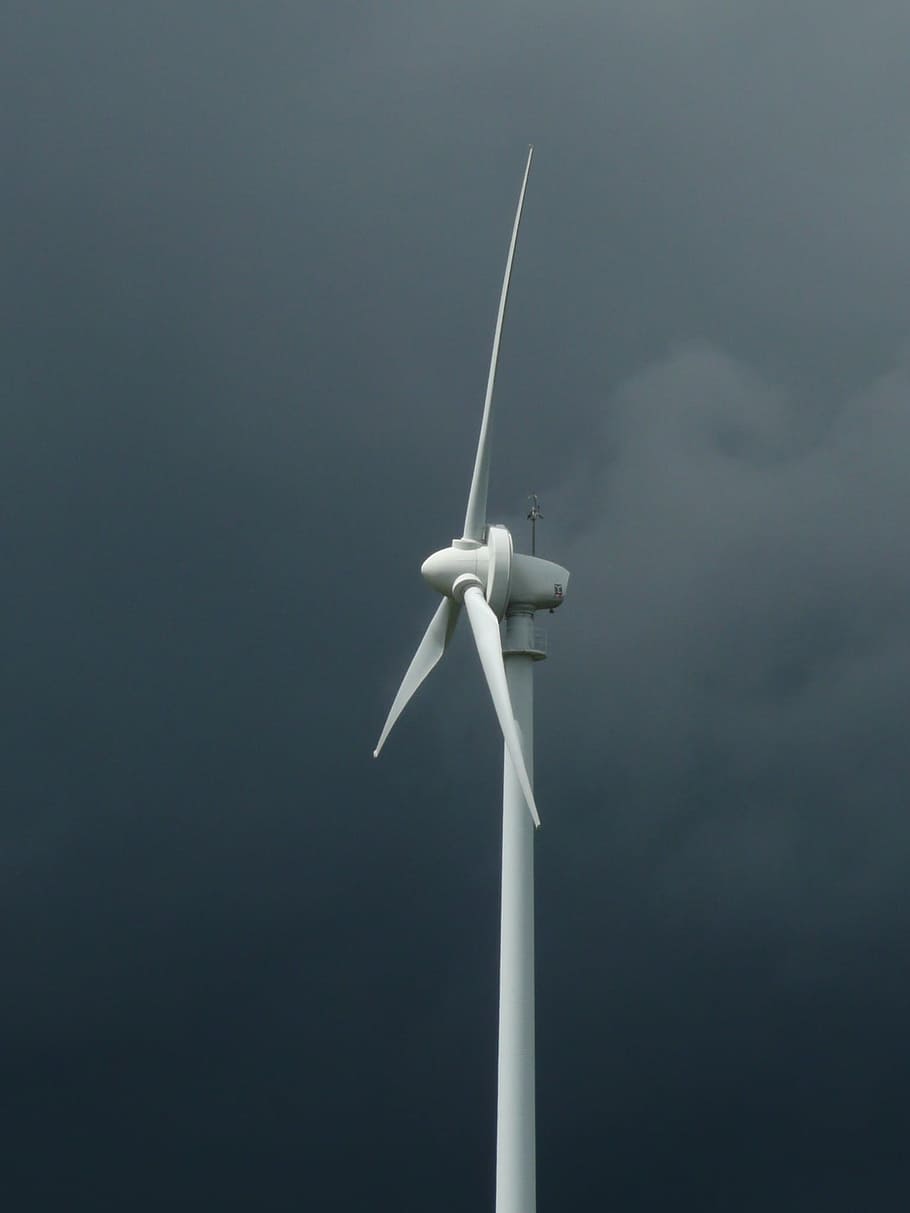 pinwheel, forward, thunderstorm, energy, white, clouds, wind energy HD wallpaper