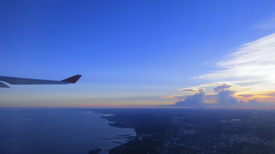 airplane flying during daytime, aerial, picture, horizon, transition, HD wallpaper