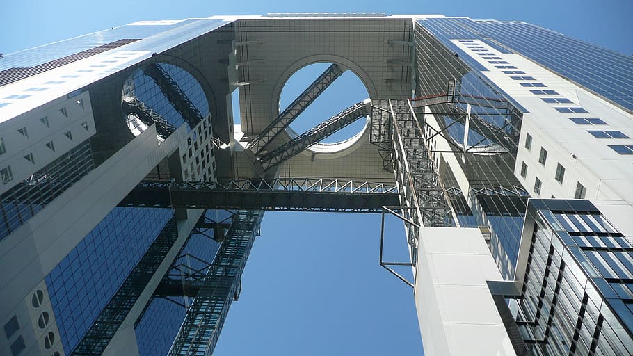 worms eye view photography of concrete structure, osaka, japan HD wallpaper