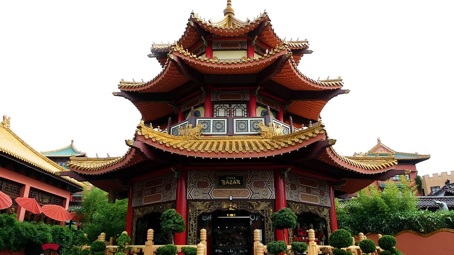 pagoda temple, china, far east, phantasialand, park, building exterior, HD wallpaper