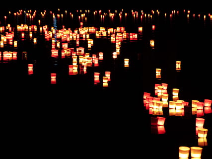 lighted paper lantern on body of water, candles, lights serenade HD wallpaper