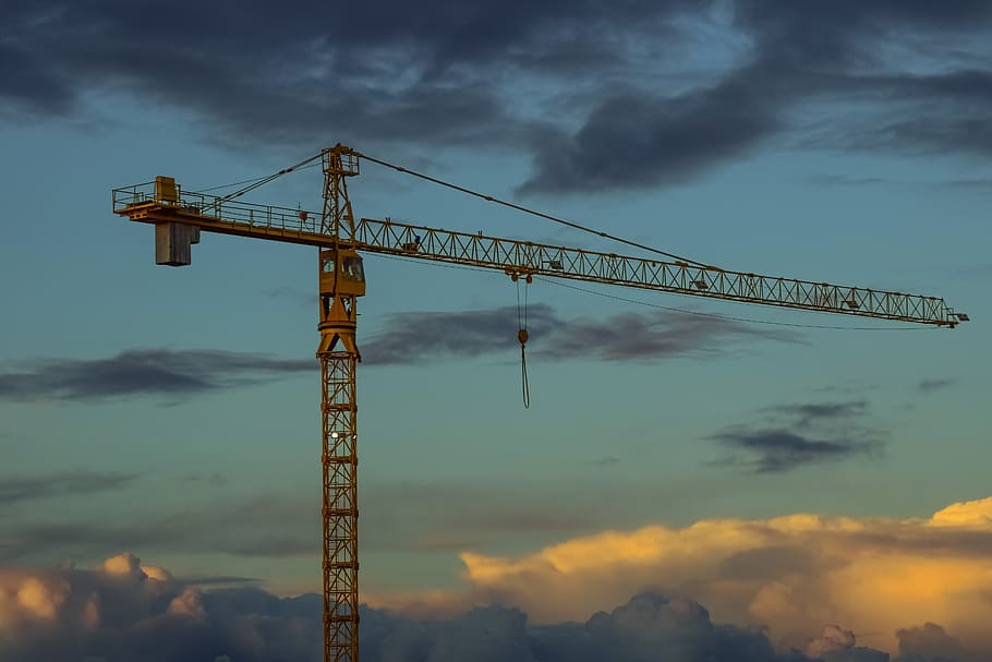 crane, sky, sunset, industry, clouds, dusk, evening, construction HD wallpaper