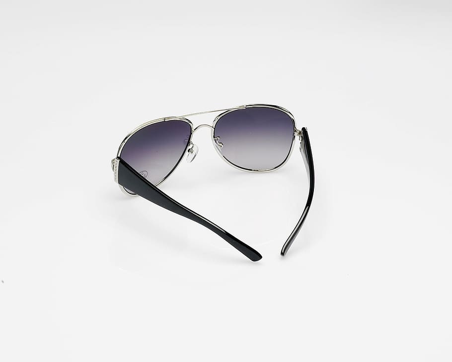 silver-framed black lens sunglasses, fashion, eyeglasses, single Object