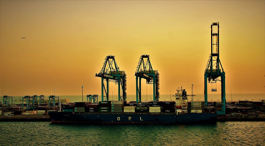 crane, porto, sunset, water, transportation, nautical vessel HD wallpaper