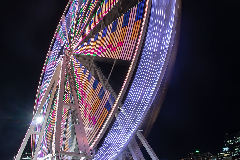 ferris, wheel, night, colour, light, rotating, attraction, amusement HD wallpaper