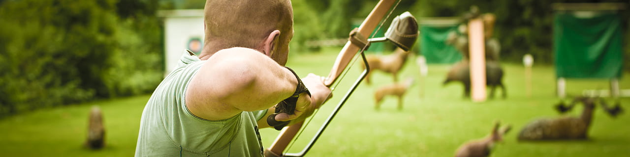 man using composite bow aiming at animals, archery, 3d archery HD wallpaper