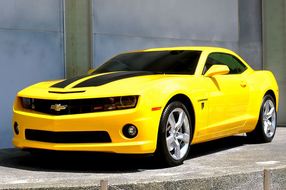 yellow Chevrolet sports car, transformers, bumblebee, movie, camaro