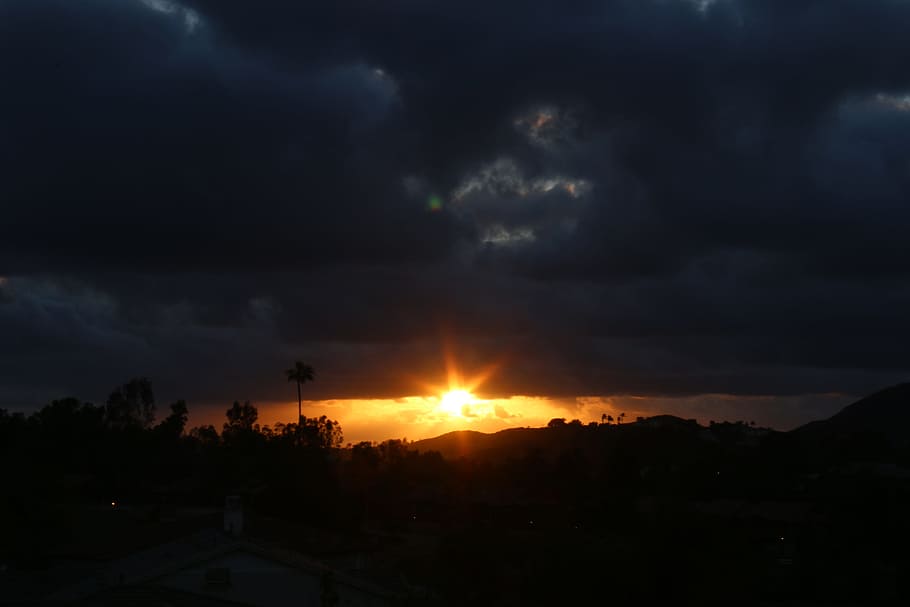 Sunset, Dark Clouds, bright sky, silhouette, nature, cloud - sky HD wallpaper