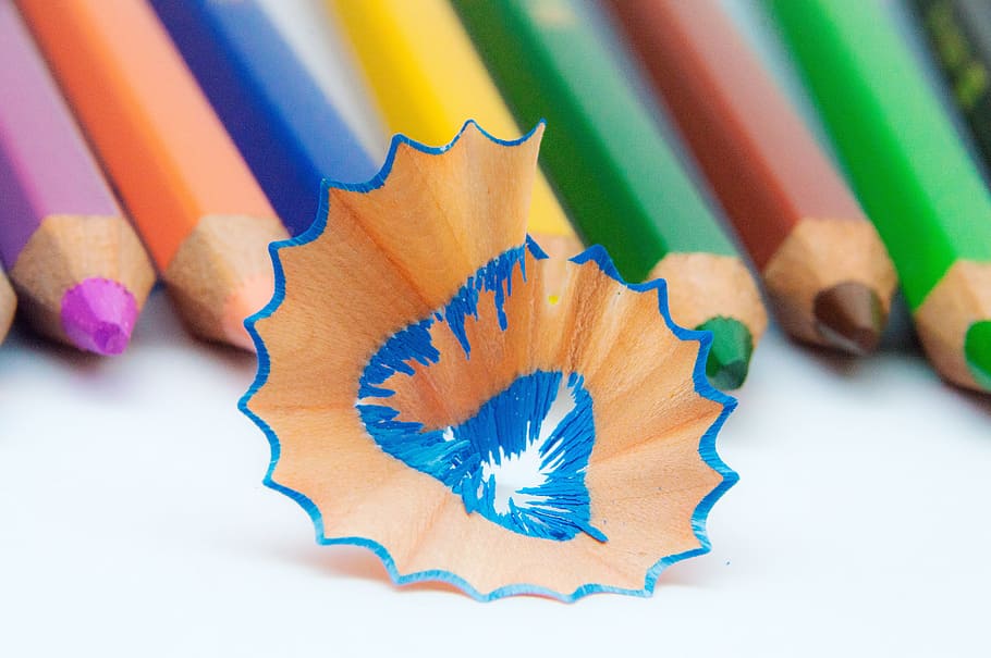 macro photography of colored pencils, colorful, different colored crayons