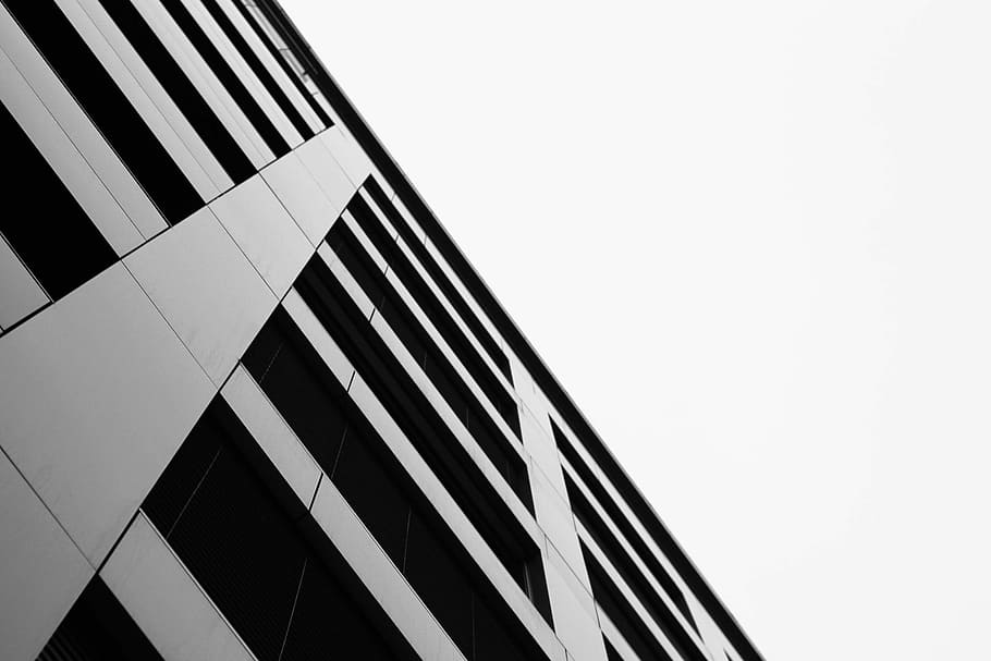 Building, Tower, Architecture, Windows, high rise, sky, black and white HD wallpaper