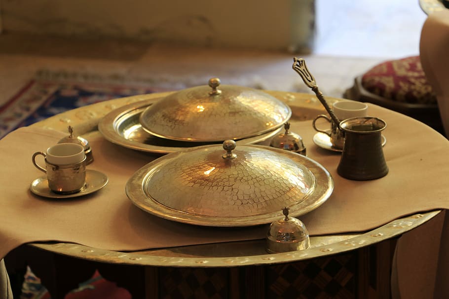 Food, Table, Ottoman, Kitchen, Coffee, cup, plate, on, dining table HD wallpaper
