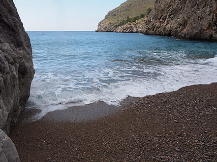 sea, wave, beach, pebble beach, booked, sa calobra, bay of sa calobra HD wallpaper