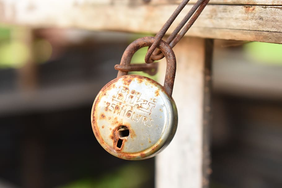 old, metal, lock, focus on foreground, safety, padlock, close-up HD wallpaper
