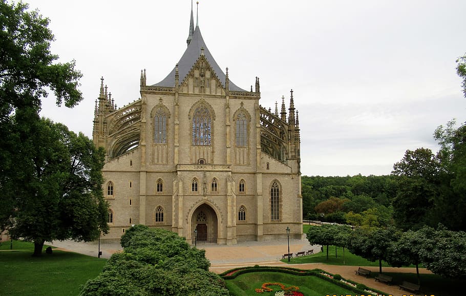 kutna hora, cathedral of st barbara, park, tree, plant, built structure, HD wallpaper