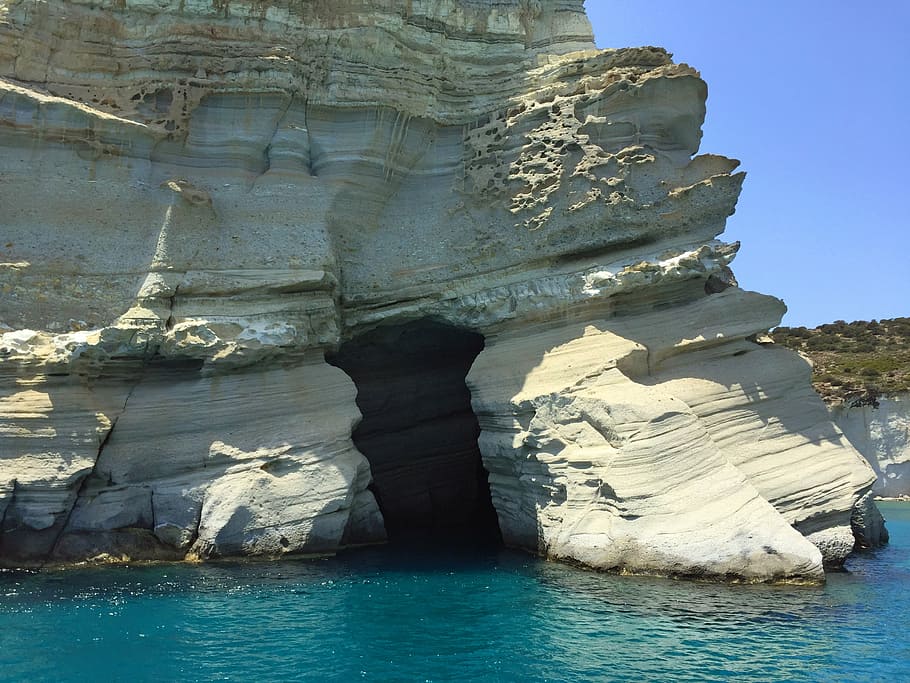 kleftiko, milos, cyclades, rock formation, water, nature, day HD wallpaper