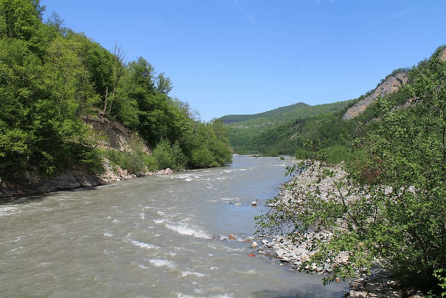 river, mountains, nature, landscape, stroll, water, river bank HD wallpaper